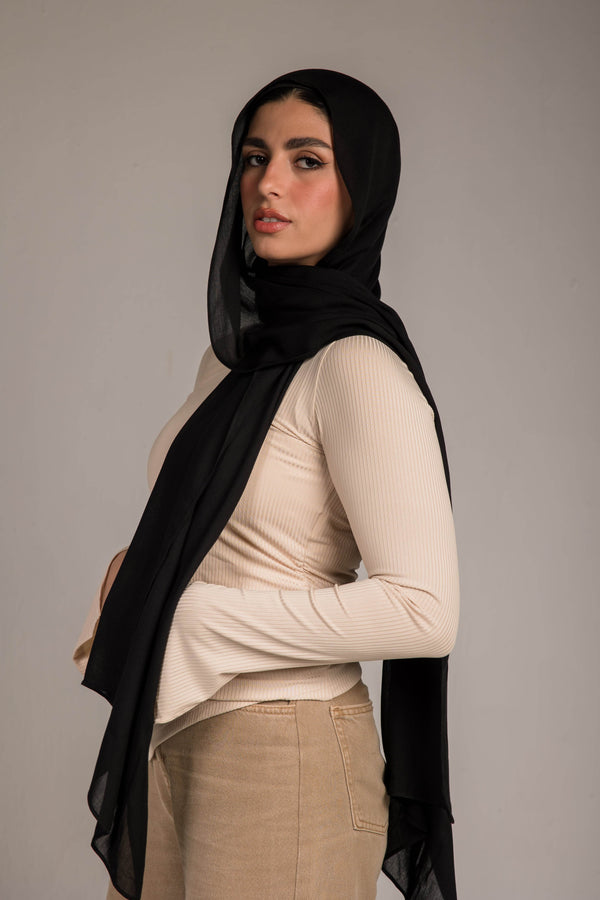Worood Black Cotton Modal Scarf – sleek and minimal