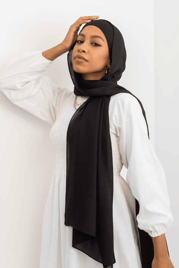 Worood Black Cotton Modal Scarf – sleek and minimal