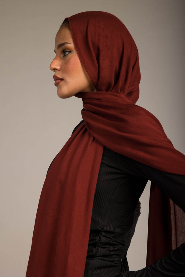 Worood Deep Maroon Cotton Modal Scarf – bold and elegant