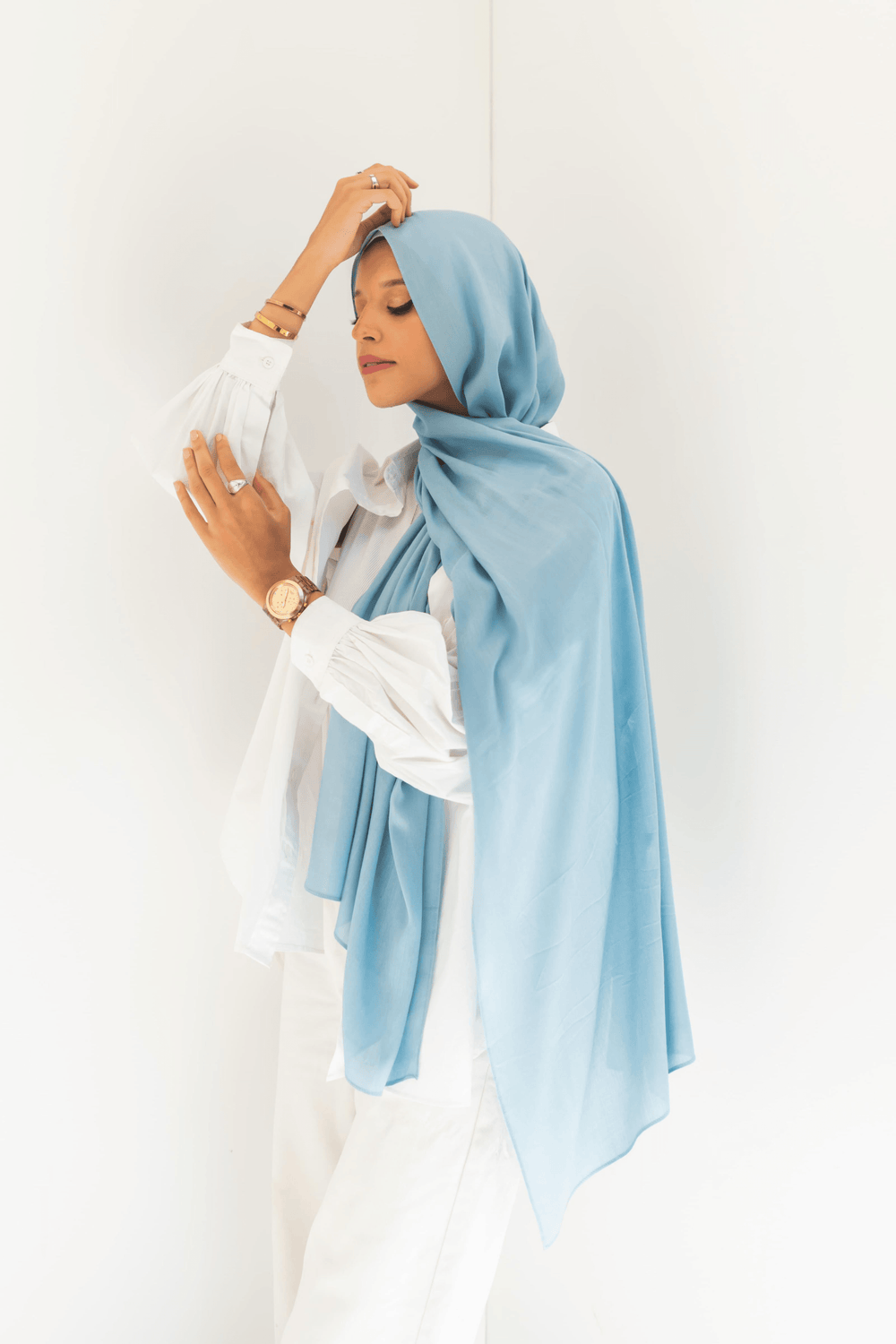 Worood Light Teal Cotton Modal Scarf – fresh and delicate