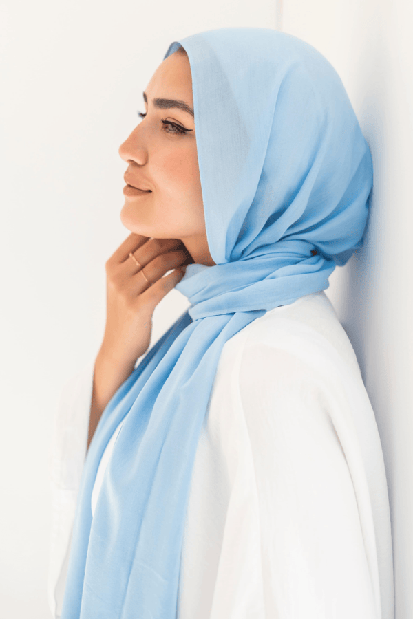 Worood Sky Blue Cotton Modal Scarf – light and refreshing