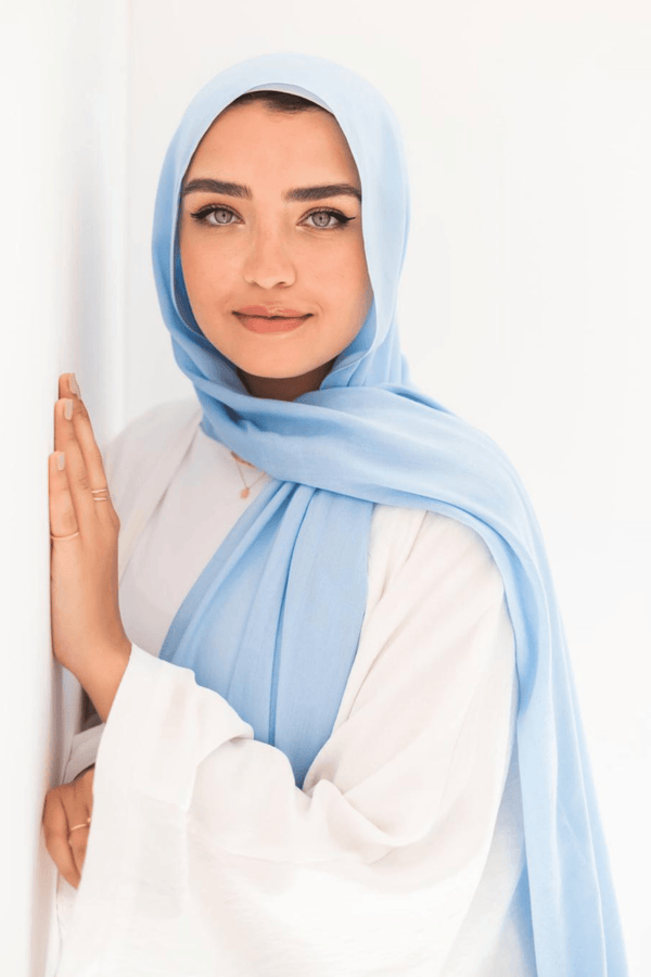 Worood Sky Blue Cotton Modal Scarf – light and refreshing