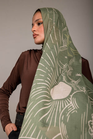 Worood Sunny Days In Olive Modal Scarf – natural and classic