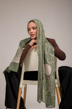 Worood Sunny Days In Olive Modal Scarf – natural and classic