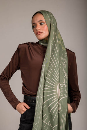 Worood Sunny Days In Olive Modal Scarf – natural and classic