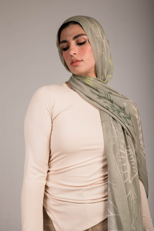 Worood Sunny Days In Sage Modal Scarf – calm and fresh