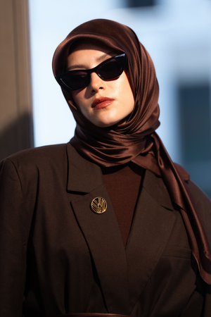 Worood Chocolate Silk Scarf Square – deep chocolate brown silk scarf with soft sheen