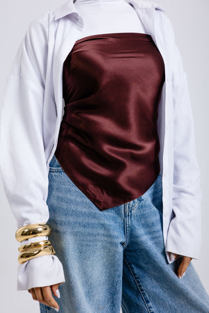 Worood Chocolate Silk Scarf Square – deep chocolate brown silk scarf with soft sheen