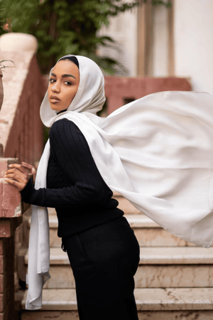 Worood Silver Grey Cotton Modal Scarf – sleek and refined