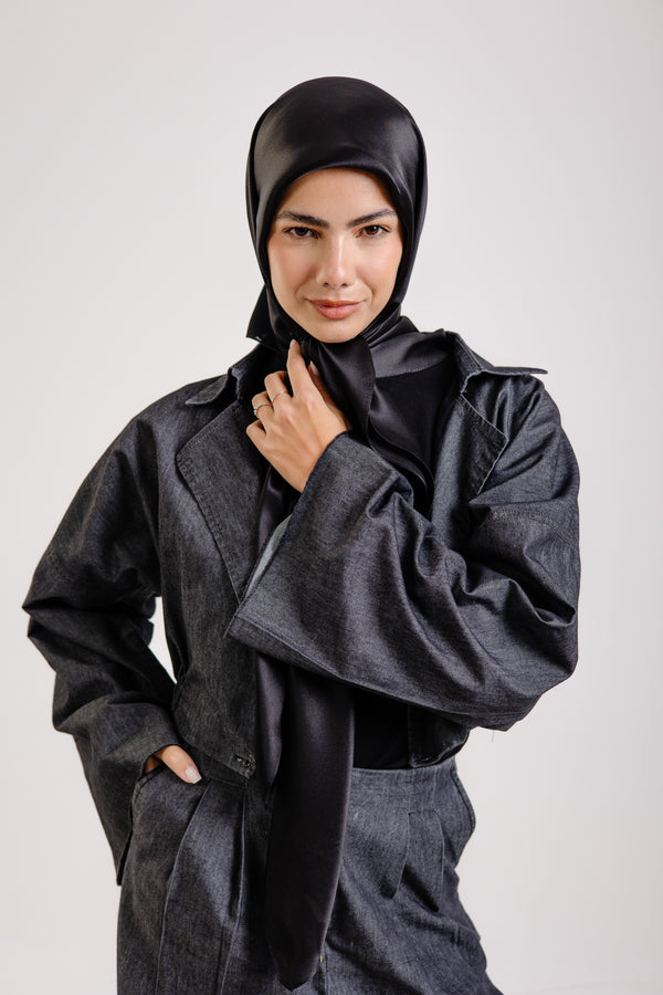 Dark Black Silk Square