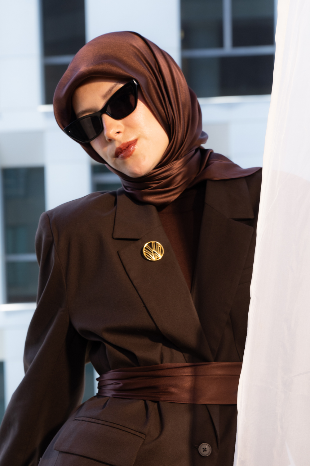 Worood Chocolate Silk Scarf Square – deep chocolate brown silk scarf with soft sheen