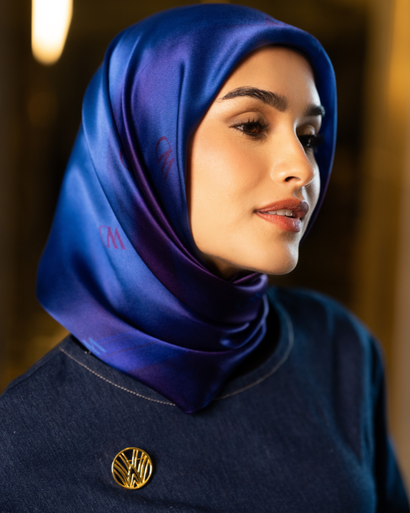WOROOD Beaux Blue Silk Square Hijab – Blue Luxury Scarf
