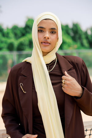 Butter Yellow premium bamboo scarf set with matching bamboo inner cap and breathable lightweight drape by WOROOD