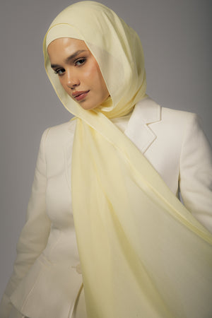 Butter Yellow premium bamboo scarf set with matching bamboo inner cap and breathable lightweight drape by WOROOD