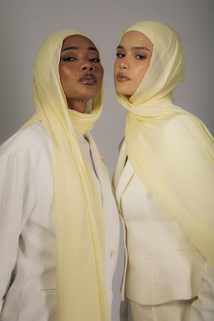 Butter Yellow premium bamboo scarf set with matching bamboo inner cap and breathable lightweight drape by WOROOD
