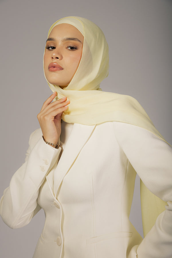 Butter Yellow premium bamboo scarf set with matching bamboo inner cap and breathable lightweight
