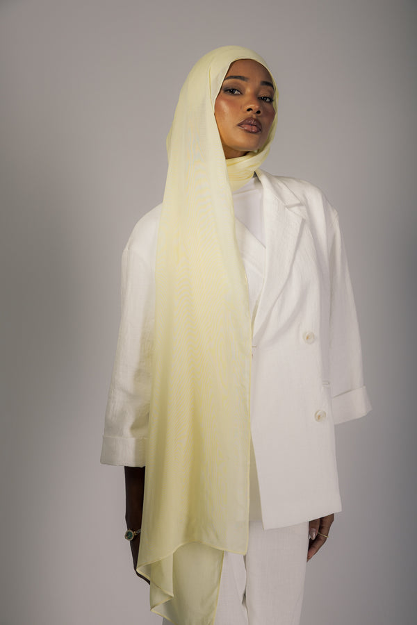 Butter Yellow premium bamboo scarf set with matching bamboo inner cap and breathable lightweight drape by WOROOD