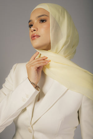 Butter Yellow premium bamboo scarf set with matching bamboo inner cap and breathable lightweight drape by WOROOD