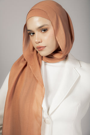 Caramel premium bamboo scarf set with matching bamboo inner cap and breathable lightweight drape by WOROOD