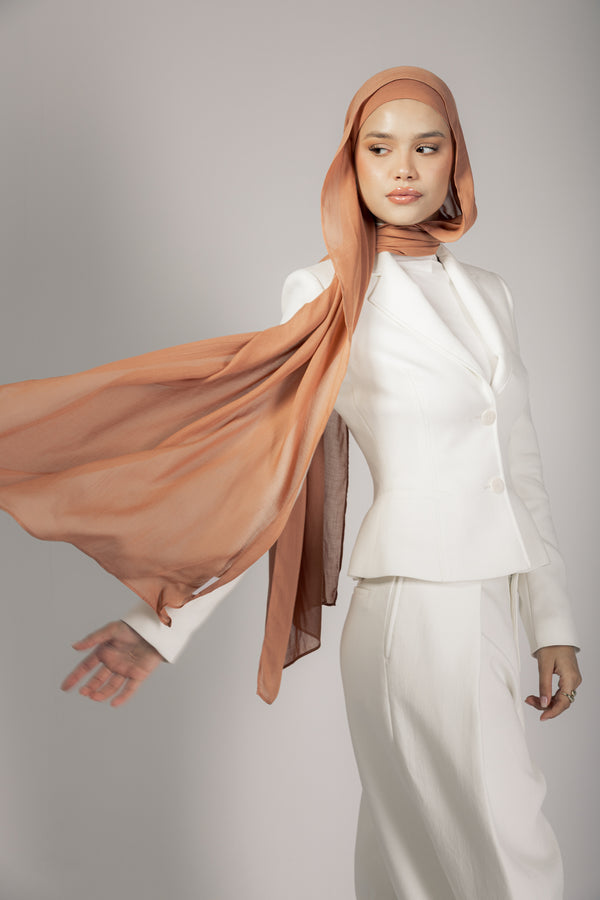 Caramel premium bamboo scarf set with matching bamboo inner cap and breathable lightweight drape by WOROOD