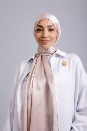 Champagne premium silk scarf with luminous champagne-toned mulberry silk drape by WOROOD