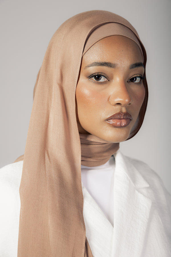 Cinnamon premium bamboo scarf set with matching bamboo inner cap and breathable lightweight drape by WOROOD