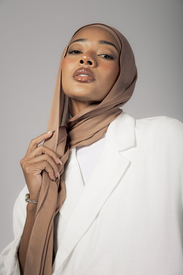 Cinnamon premium bamboo scarf set with matching bamboo inner cap and breathable lightweight drape by WOROOD