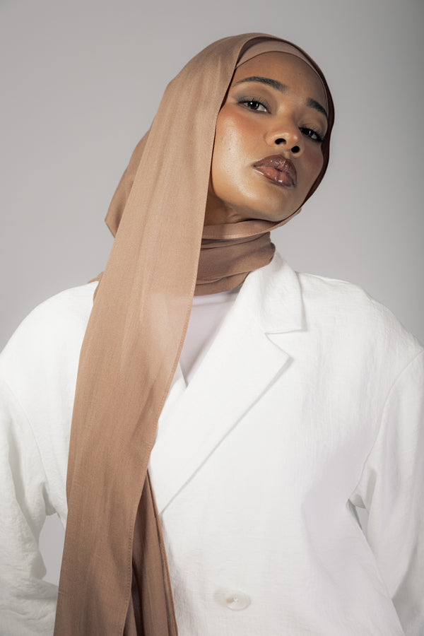 Cinnamon premium bamboo scarf set with matching bamboo inner cap and breathable lightweight drape by WOROOD