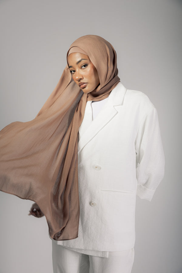 Cinnamon premium bamboo scarf set with matching bamboo inner cap and breathable lightweight drape by WOROOD