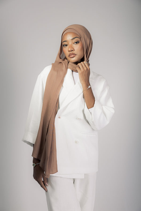 Cinnamon premium bamboo scarf set with matching bamboo inner cap and breathable lightweight drape by WOROOD