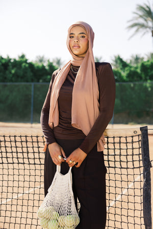 Cinnamon premium bamboo scarf set with matching bamboo inner cap and breathable lightweight drape by WOROOD