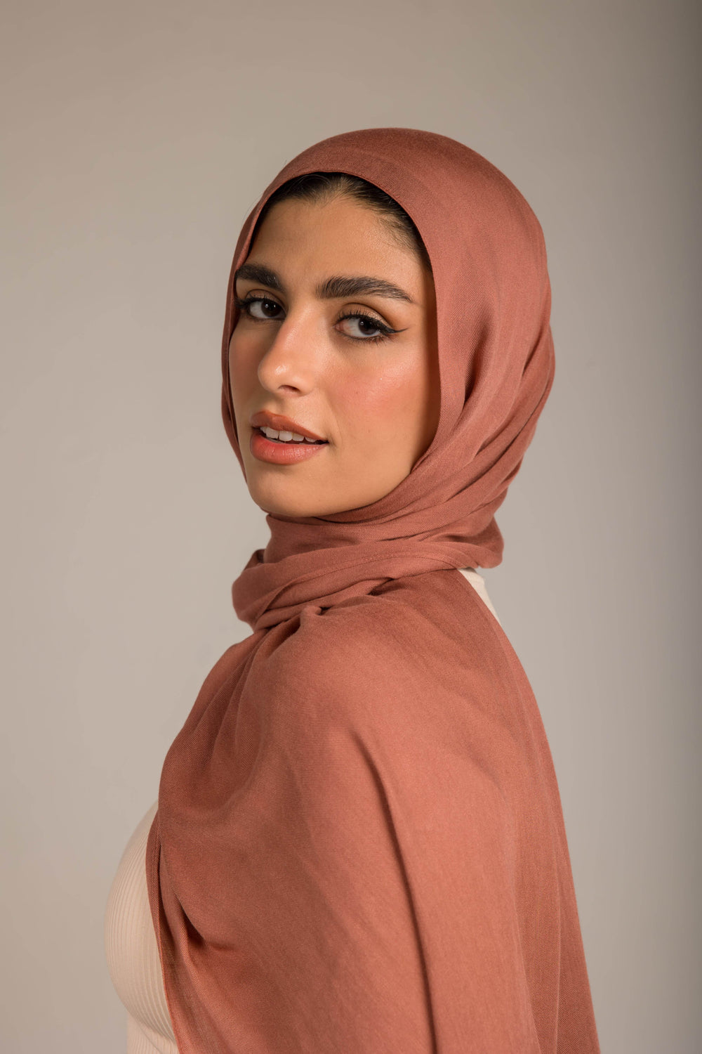 Worood Clay Cotton Modal Scarf – earthy and minimal