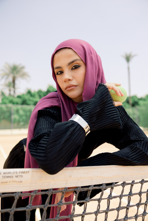 Crimson Berry premium bamboo scarf set with matching bamboo inner cap and breathable lightweight drape by WOROOD