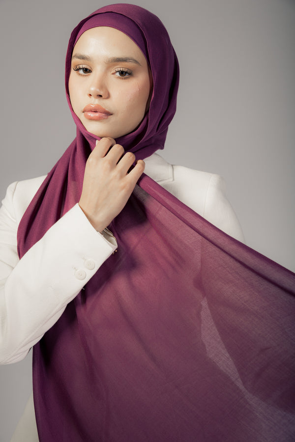 Crimson Berry premium bamboo scarf set with matching bamboo inner cap and breathable lightweight drape by WOROOD