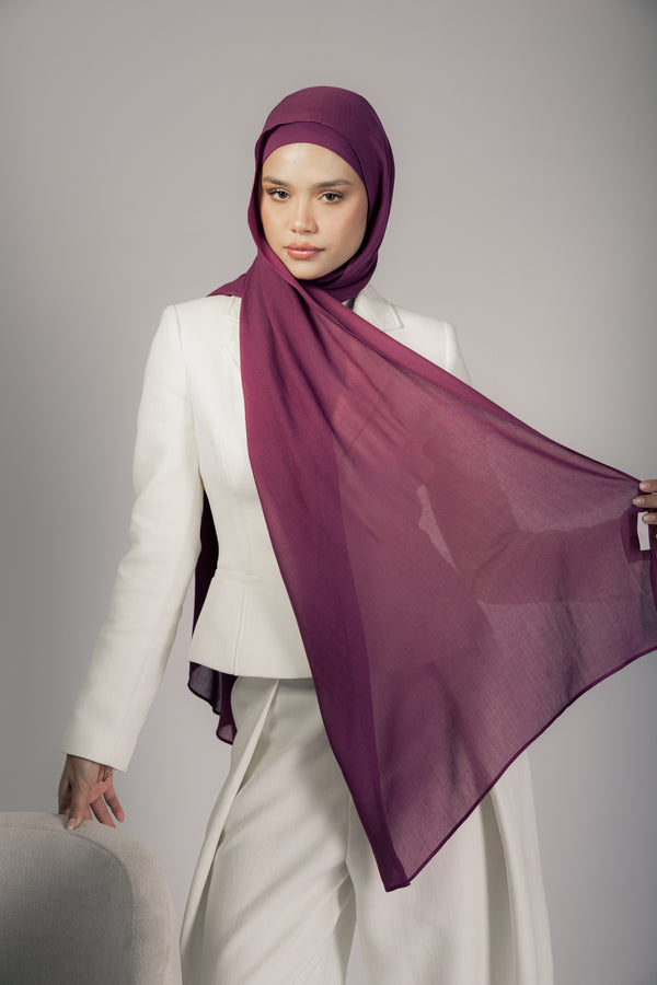 Crimson Berry premium bamboo scarf set with matching bamboo inner cap and breathable lightweight drape by WOROOD