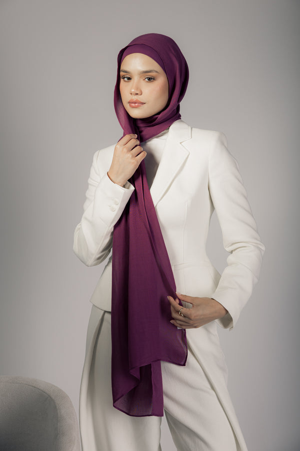 Crimson Berry premium bamboo scarf set with matching bamboo inner cap and breathable lightweight drape by WOROOD