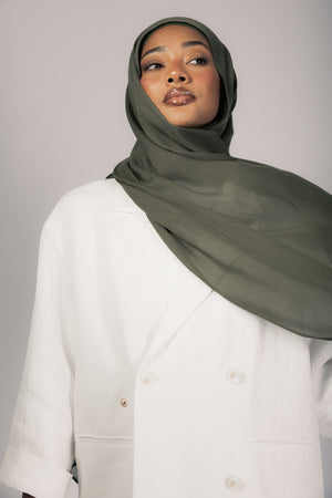 Forest Green premium bamboo scarf set with matching bamboo inner cap and breathable lightweight drape by WOROOD