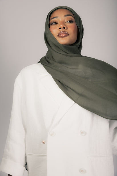 Forest Green premium bamboo scarf set with matching bamboo inner cap and breathable lightweight drape by WOROOD