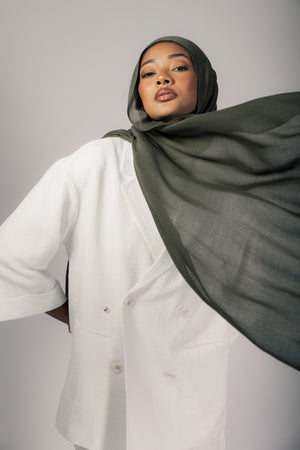 Forest Green premium bamboo scarf set with matching bamboo inner cap and breathable lightweight drape by WOROOD