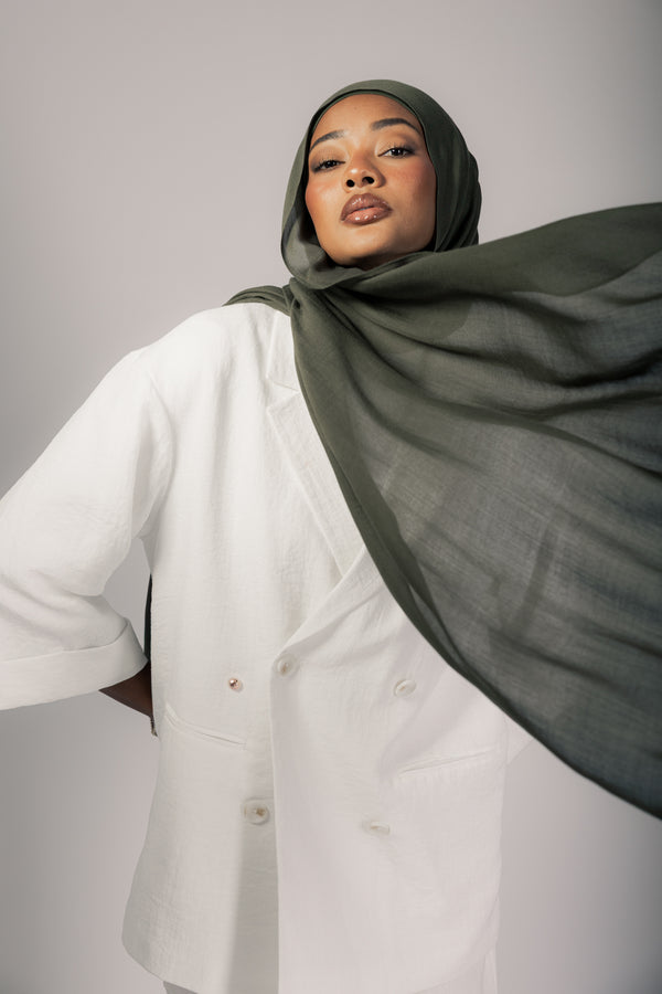 Forest Green premium bamboo scarf set with matching bamboo inner cap and breathable lightweight drape by WOROOD