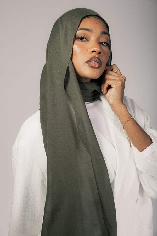 Forest Green premium bamboo scarf set with matching bamboo inner cap and breathable lightweight drape by WOROOD