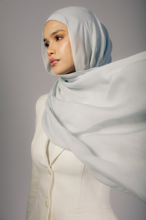 Frost Cloud premium bamboo scarf set with matching bamboo inner cap and breathable lightweight drape by WOROOD