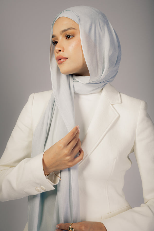 Frost Cloud premium bamboo scarf set with matching bamboo inner cap and breathable lightweight drape by WOROOD