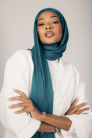 Imperial Teal premium bamboo scarf set with matching bamboo inner cap and breathable lightweight drape by WOROOD