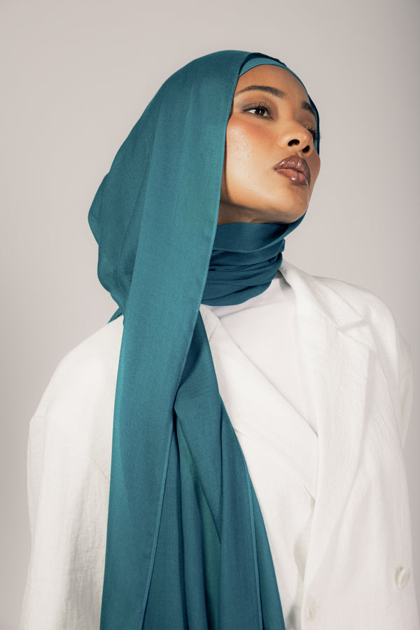 Imperial Teal premium bamboo scarf set with matching bamboo inner cap and breathable lightweight drape by WOROOD