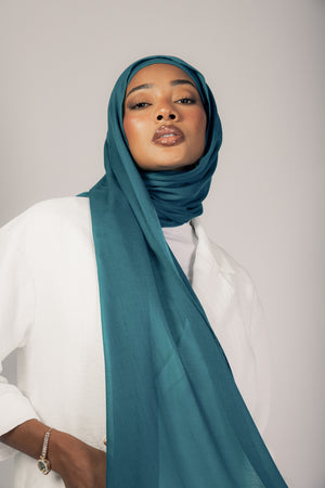 Imperial Teal premium bamboo scarf set with matching bamboo inner cap and breathable lightweight drape by WOROOD