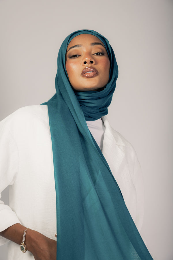 Imperial Teal premium bamboo scarf set with matching bamboo inner cap and breathable lightweight drape by WOROOD
