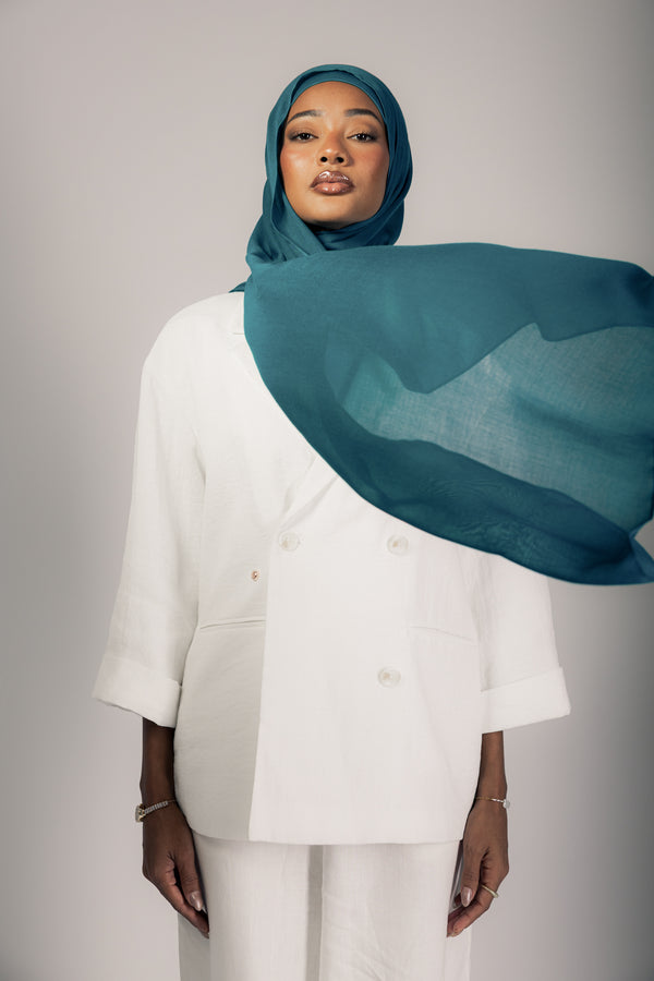 Imperial Teal premium bamboo scarf set with matching bamboo inner cap and breathable lightweight drape by WOROOD