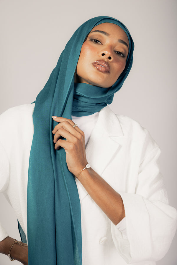 Imperial Teal premium bamboo scarf set with matching bamboo inner cap and breathable lightweight drape by WOROOD