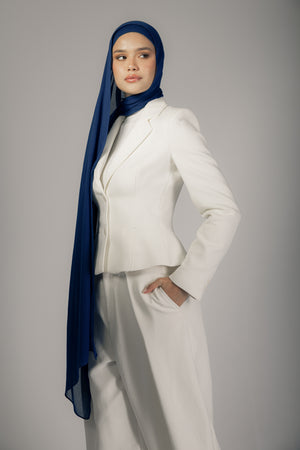 Indigo Blue premium bamboo scarf set with matching bamboo inner cap and breathable lightweight drape by WOROOD